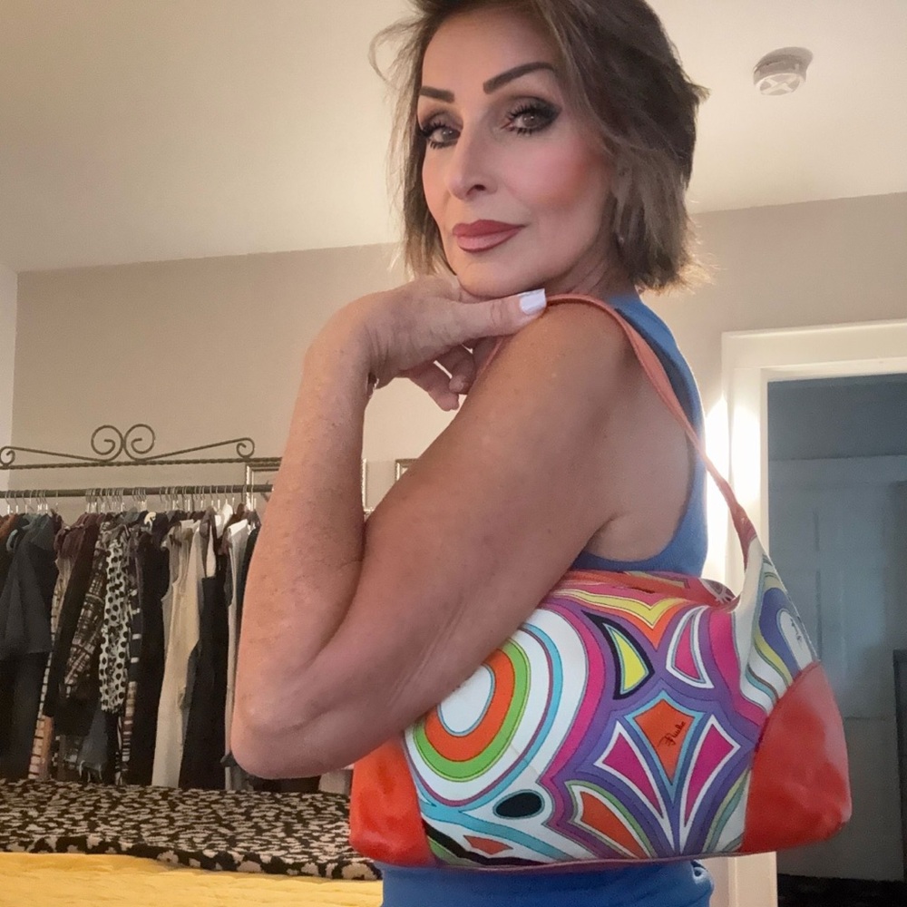 Emilio Pucci 
Orange Shoulder Bag with Psychedelic Swirl Design - Picture 8 of 8